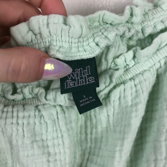 Wild Fable Mint Green Off the Shoulder Top with Puff Sleeves - Picture 4 of 4